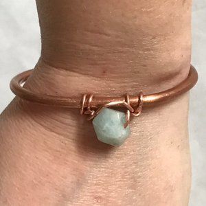 Genuine Aquamarine Solid Copper Cuff Bracelet Handmade Rustic Gemstone Blue Boho